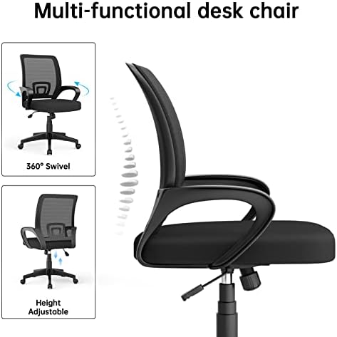 Twomaples Desk Chair - Ergonomic Home Office Chair with Lumbar Support & Adjustable Height, Swivel Office Computer Chair Mid-Back Mesh Task ChairBlack