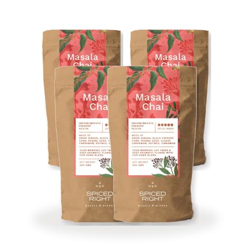 Image of Spiced Right Chai Masala Powder for Tea | Pack of 4 | 200g| with All Natural Ingredients, No Preservatives, Immunity Booster with Aromatic Spices like Dried Ginger, Cloves, Cinnamon, and More.