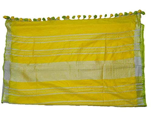 Image of STB-SILK TEXTILES BHAGALPUR Women's Linen Slub Saree With Contrast Blouse Piece