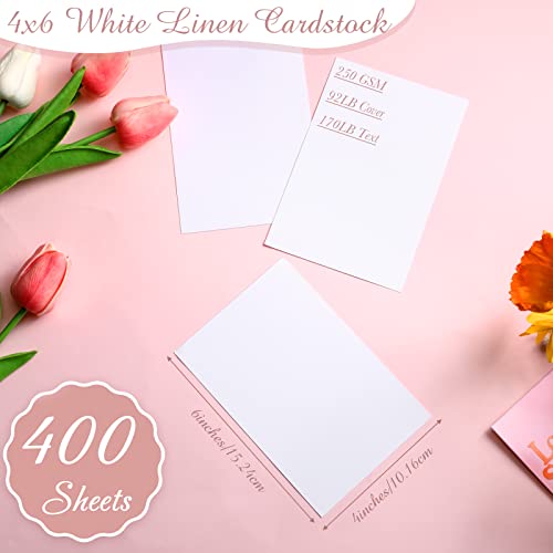 400 Sheets White Linen Cardstock Invitation Cardstock Heavy Weight Blank Printer Paper Cardstock 92Lb 250Gsm Card Stock For Printer Index Cards Cover Postcards Plain Flash Note 250Gsm (4 X 6 Inch) #TOP1