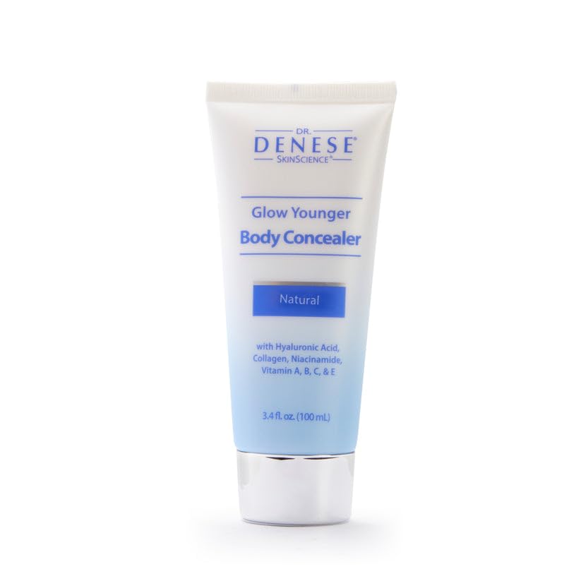 Dr. Denese Glow Younger Body Concealer 3.4 oz – Leg & Body Makeup for Veins, Bruises, Scars, Discoloration, Age and Sun Spots – Full Coverage Concealer & Hydrating Transfer-Resistant Cream – Natural