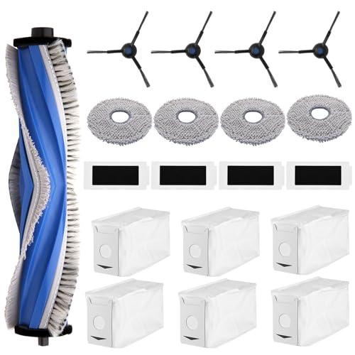 19 Stück Zubehörset für ECOVACS DEEBOT T30 Pro Omni & T30 Omni Roboter, 1 Gummi-Hauptbürste, 4 Filter, 4 Seitenbürsten, 4 Wischtücher, 6 Staubbeutel, T30 Pro Omni/T30 Omni Ersatzteile Saugroboter