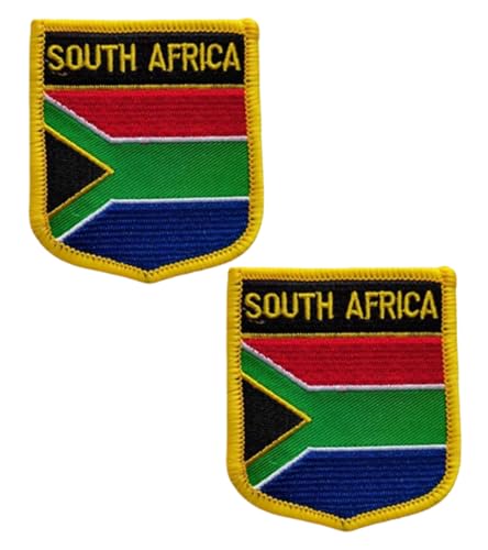 NEGNME South Africa National Flag Patches Iron On or Sew On Embroidered Tactical Military Patch for Men Women 2Pcs. (Red Green South Africa, Shield Shaped 2.76x2.36inch(7x6cm))