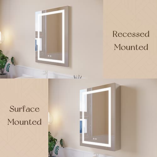 Ligmirr 26×20 Inch Bathroom Medicine Cabinet With Lights, Led Medicine Cabinet With Mirror, Recessed Or Surface Lighted Medicine Cabinet With Defogger, Right Door, Grey #TOP5