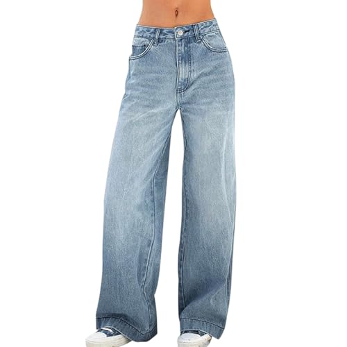fanmpghleoo Wide Leg Jeans Woman Low Rise Baggy Jeans Boyfriend Trendy Denim Pants Comfy Lounge Cowgirl Outfits Streetwear