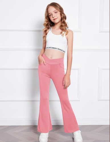 Image of Zaclotre Girls Flare Leggings High Waisted Yoga Pants with Pockets 5-16 Y