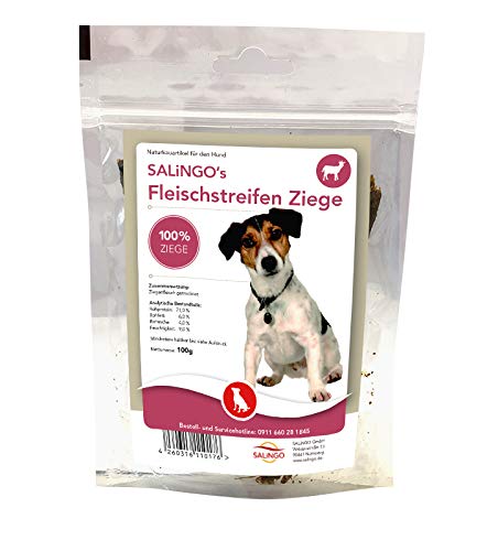 SALiNGO Fleischstreifen Ziege für Hunde, der getreidefreie Kausnack, luftgetrocknete Ziegenfleisch Kaustreifen, hypoallergen, getreidefrei, zuckerfrei, 100g