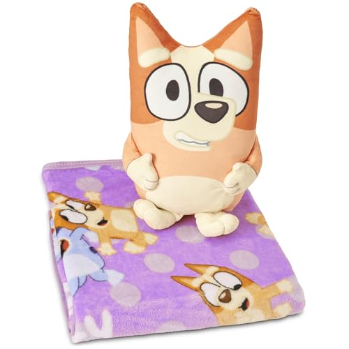 Bluey Bingo Lilac Dotty Fun Hugger Pillow and Throw Blanket Set – 11 inch Character Plush with 40x50 inch Soft Fleece Blanket – Cozy for Kids,...