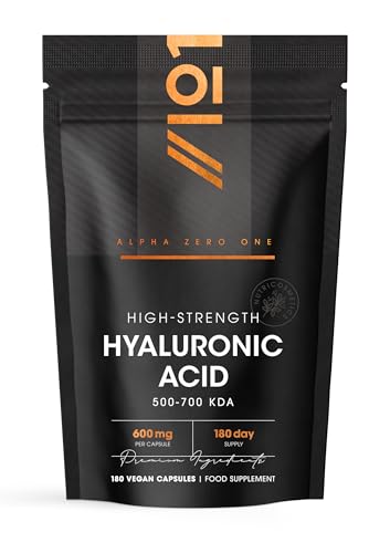 Hyaluronic Acid Supplement 600mg (500-700 KDA) - 180 Vegan Triple Strength Hyaluronic Acid Capsules - 6 Month Supply - Natural Skin, Hair & Joint Supplement for Women & Men - Superior Absorption