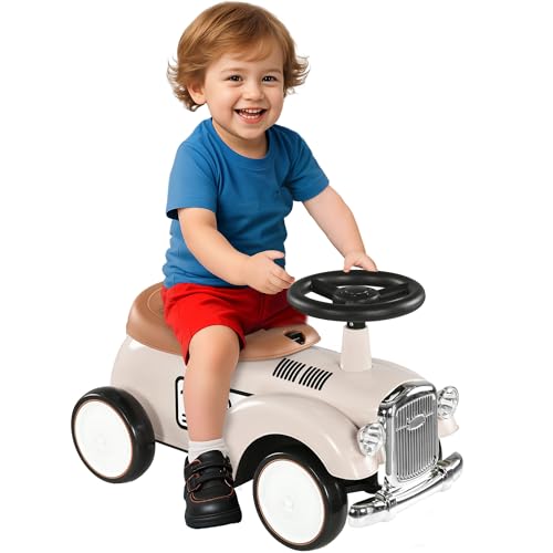 AIYAPLAY Correpasillos para Bebés de 12 a 36 Meses Coche sin Pedales con Bocina Compartimento de Almacenaje y Volante para Interior y Exterior 58x27x35 cm Crema
