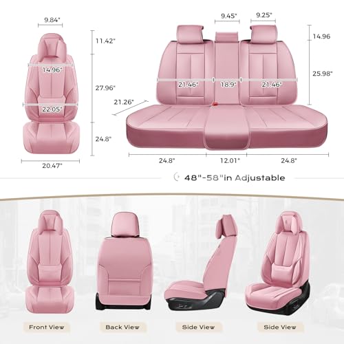 Image of Coverado Seat Covers Full Set, 5 Seats Seat Covers for Cars, Waterproof Nappa Leather Car Seat Covers with Head Pillow, Seat Protectors Car Seat Cushion Universal Fit for Most Cars (Pink)