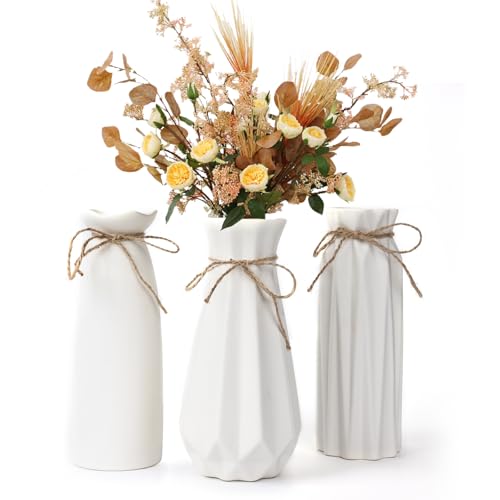 Set di 3 vasi in ceramica bianca, vasi da fiori secchi per decorazione moderna della casa, piccoli vasi rustici bohémien per cucina, camera da letto, ufficio, soggiorno, bagno, mensola, centrotavola
