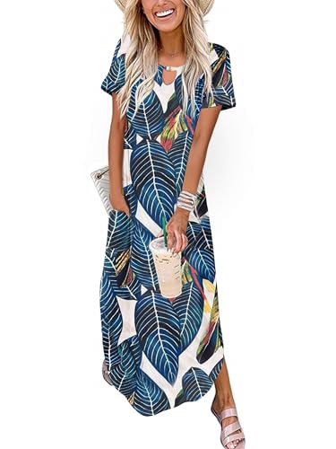 Image of Zeagoo Womens Maxi Summer Dress with Pockets Casual Short Sleeve Sundress Trendy 2026 Curve Hem Long Dress