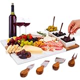 Charcuterie Board Gift Set Acacia Wood and Marble - 11 Piece Cheeseboard Serving Tray - Includes Cheese Knives Utensils, Ceramic Bowls, Wooden Spoons - Home Housewarming Gift - for Hosting Appetizers