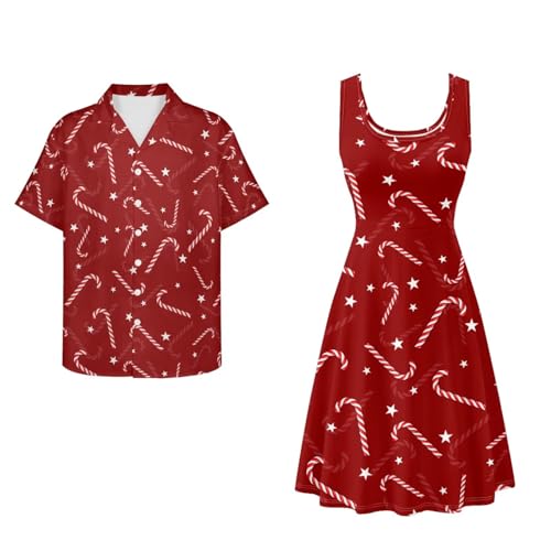 Image of Dreaweet Summer Dresses for Women A-Line Sleeveless Flowy Sun Dresses,Men's Casual Button-Down Shirts,Couple Matching Outfits