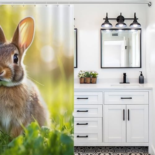 Rideau de douche lapin en polyester imperméable 152x183cm avec 12 crochets