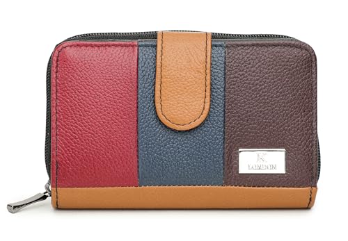 Image of K London Medium Genuine Leather Ladies Purse Wallet Multicolor | RFID Blocking | Zip Around Money Organizer | 6 Card Slots, Coin Pocket & Note Compartment | Stylish Women's Wallet