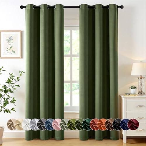 Image of MIULEE Blackout Curtains for Bedroom Living Room 2 Panels, Thermal Insulated Room Darkening Drapes Grommet Noise Reducing Light Blocking Window Treatments 72 Inches Long 34x72 Inch Olive Green