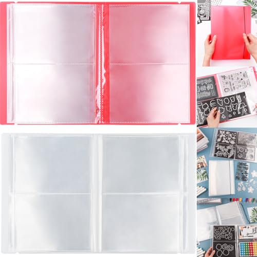 Image of 2 Pack Large Sticker Photo Storage Album, Stamp & Cutting Dies Storage Book Organizer Folder for Cards Storage DIY Scrapbooking Card Making Supplies 20 Pages 80 Pockets / Pack ( Clear + Green)