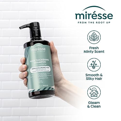 Miresse Thickening Shampoo And Hydrating Conditioner Set W/ Hyaluronic Acid, Biotin & Menthol For Men & Women - For Fine Thin Hair. Clinically Proven Thicker Strands On Continuous Use 16.9Oz (500Ml)X2 #TOP4