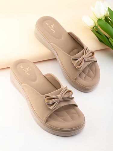 Image of XE Looks Bow Embellished Design | Quilted Cushioned Footbed | Stylish & Trendy Slip On Platform Slippers For Girl & Women