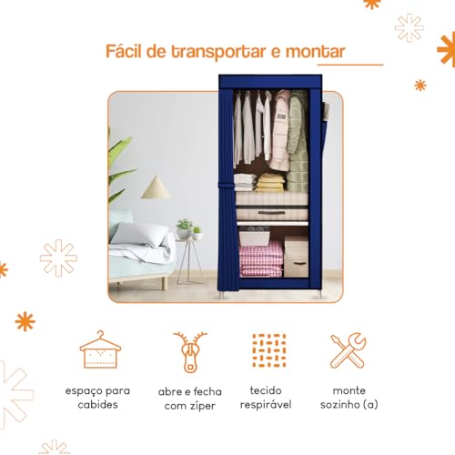Guarda Roupa Dobrável Armário Organizador Portátil Grande (Cinza - Solteiro)