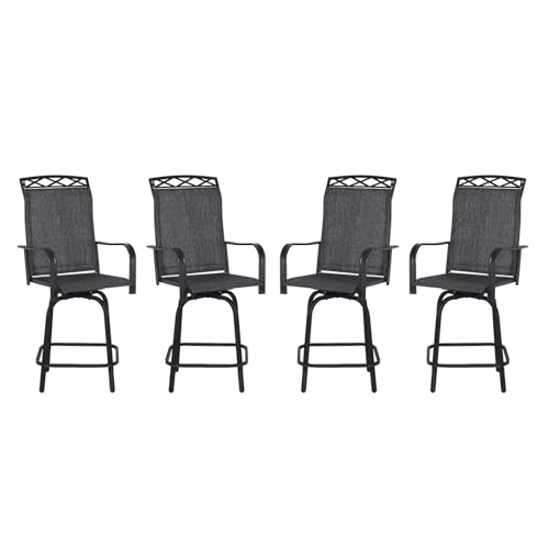 Image of Outdoor Swivel Bar Stools Set of 4, 26.6 inch Seat Height Patio Bar Chairs, Counter Height Outdoor Chairs with Cooling Fabric for Garden, Patio, Deck, Gray