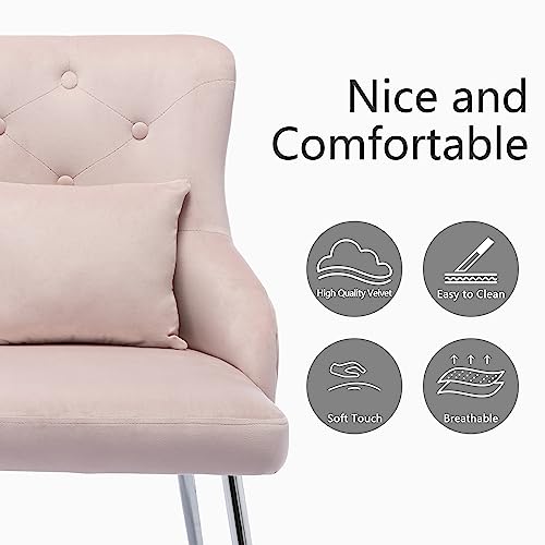 Udax Velvet Dining Chair, Upholstered Vanity Chair With Tufted Back And Metal Legs, Mistyrose Pink #TOP3