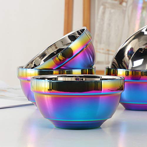 Bisdarun Large Rainbow 304 Stainless Steel Bowl Set Of 4, Double-Walled Heat Insulation Anti-Scalding Kitchen Soup Bowls, Drop Resistance Children Bowl Salad Bowl Set For Mixing (5.1 Inches Diameter) #TOP5