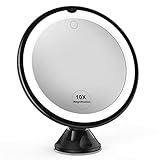 Vimdiff 10X Magnifying Mirror with Light, Makeup Mirror with Lights, Touch Control, 360 Degree Rotating Arm, and Powerful Locking Suction Cup, Lighted Makeup Mirror for Bathroom Vanity and Travel