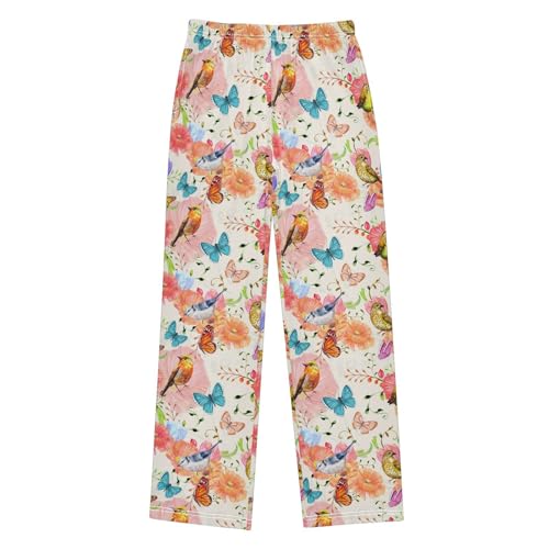 Bird Butterfly Poppy Flower Boys Long Pants Soft Trousers Elastic Waist Kids Lounge Bottoms with Pockets S-XL