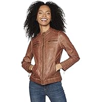 Koroshi Chaqueta Cazadora Cuero sintético con Cuello Mao para Mujer, de Color Marrón, Talla XXL