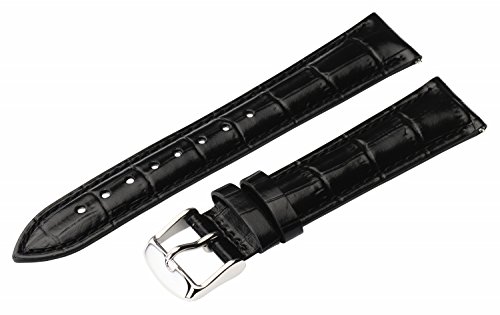 Clockwork Synergy - 2 Piece Ss Leather Classic Croco Grain Interchangeable Replacement Watch Band Strap 13mm - Solid Black - Men Women