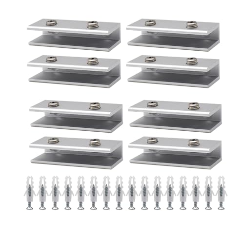 Abrazaderas Vidrio,RoadLoo 8 Piezas aluminio Abrazaderas de Cristal 8-10mm Espesor de Vidrio Sólido Cuadrada Soporte de Vidrio Pulido Abrazadera de Baño Abrazadera Bisagra para Escalera Barandilla