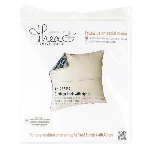 Image of Thea Gouverneur Cushion Back Kit with Zipper - Beige - for Any 16x16 Inch (40x40cm) Cushion- Cross Stitch Creations - Embroidery - Embroidery Kit for Adults - 23.5999