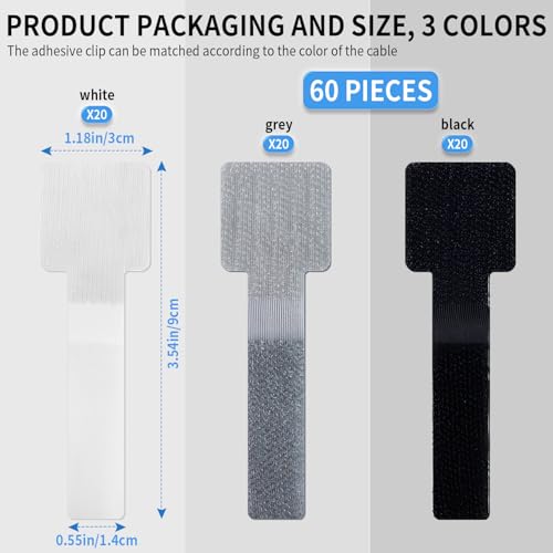 60Pack Bridas de Gancho y Bucle con Clips Adhesivos para Cables, Organizador de Cables para Oficina y Uso en el Hogar miniatura 2