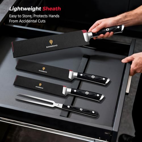 3Pcs BBQ Carving Knife Set with Sheath, Turkey Brisket Slicing Knife by SANMEIHO - Used condition - Image 6