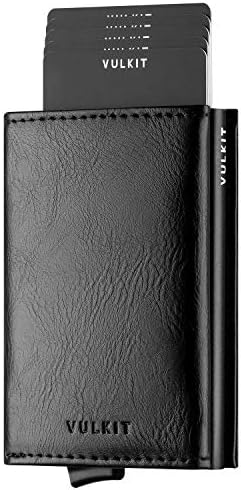 VULKIT Credit Card Holder RFID Blocking Genuine Leather Bifold Mens Wallet Automatic Pop Up with Banknote Compartment (Origin Black)
