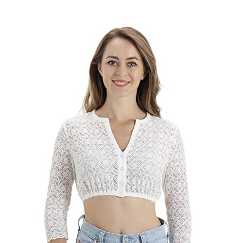 Kelliar Damen Spitze Lange Ärmel Dirndl Bluse Trachtenbluse Damen Spitze Weiß für Oktoberfest,Weiß,Size 46 Cover