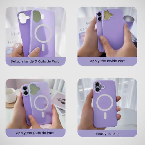 Image of Hupshy iPhone 16 Back Cover with Camera Protection Rings, Kickstand-Matte /Anti, Non-Slip, Camera Glass Protection,Transparent Shockproof Cover for iPhone 16 (Purple)