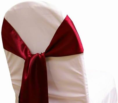 MDS 125 Pieces Satin Chair Sashes Bow for Wedding and Events Supplies Party Decoration Chair Cover sash -Maroon