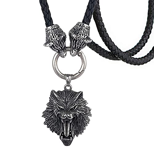 ZHENAO Collier Collier Ambule Pendentif Bijoux En Acier Inoxydable Chaîne Pagan Collier Amulette, Faux Tressé Cordon En Cuir,Ng Gi-Ft Pour Hommes/70Cm C Cover