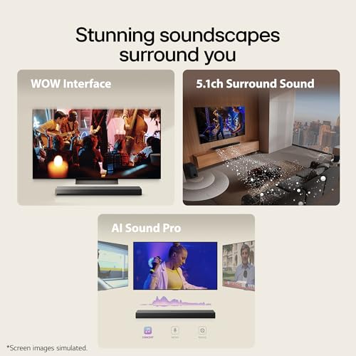 Image of LG S65TR 600W 5.1 Channel Dolby Digital, Wireless Subwoofer & Rear Speaker with Built-in Receiver, AI Sound Pro Home Theater Soundbar with HDMI, USB & Bluetooth Connectivity (Black)
