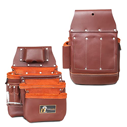 Daisy Leather Tool Belt, Pro-303 Premium Leather Oil Tanned 27 Pockets Heavy Duty Tool Pouch, Leather Tool Belt, Tools Organizer For Electrician, Carpenter, Construction And Framer Tools, X-Large #TOP4