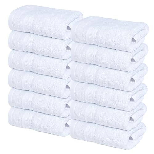 Infinitee Xclusives [12 Pack] Premium White Wash Cloths and Face Towels 33cm x 33cm 100% Cotton Soft and Absorbent Washcloths Set - Perfect for Bathroom Gym and Spa