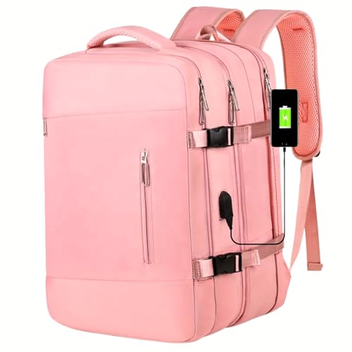 [ASSISTA O VÍDEO] Mochila Viagem Avião Aeroporto Low Cost Expansível Reforçada Impermeável Bagagem de Mão (ROSA) - CODATECH