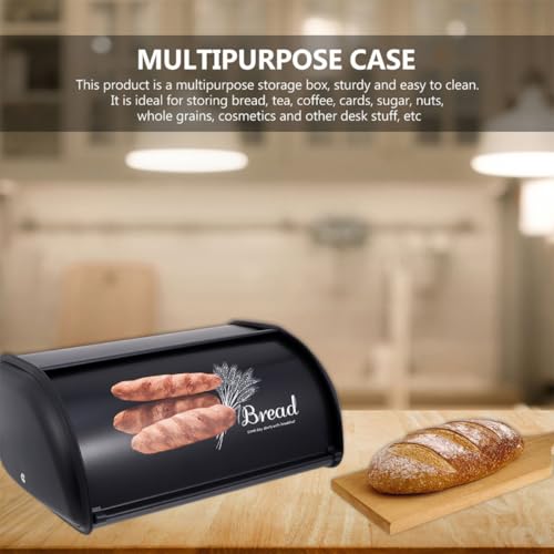 Boîte à pain noire en métal Uonlytech | Rangement stable rétro pour cuisine - 5