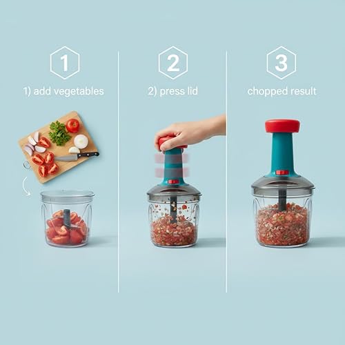 Image of 1000 ml Manual Hand Press Vegetable Chopper for Kitchen, Premium Chopper 6 Sharp Stainless Steel Blades, Hand-Press Vegetable Chopper Multipurpose Speedy Chopper, Dry Fruit and Onion, Anti-Slip Base