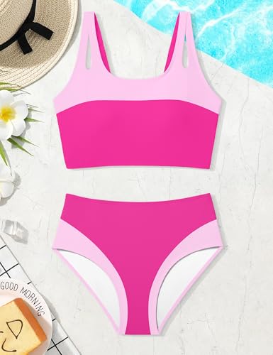 Image of Teen Girls Swimsuits V-Neck Bikini Set Bathing Suits Cross Straps Two Piece Swimwear with Drawstring
