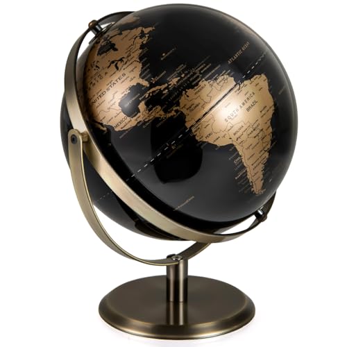 Goplus 9-Inch Metallic Black World Globe, 720° Rotating Earth Globe w/Metal Stand for Modern Desktop Decoration for Home, Office, School